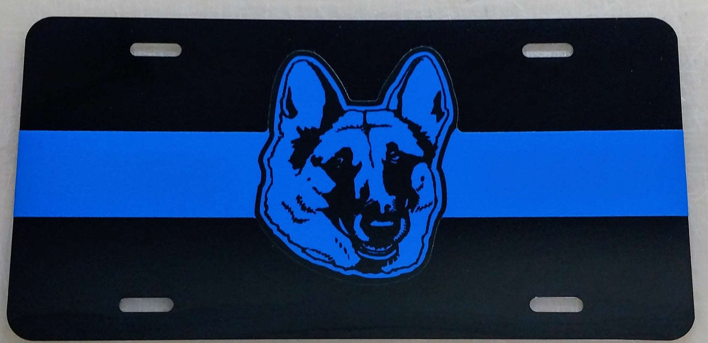Blue Line Reflective Blue Dog Head License Plate-FrontLine Designs, LLC