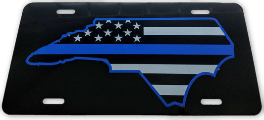 North Carolina State US Flag Blue Line License Plate - FrontLine Designs, LLC 