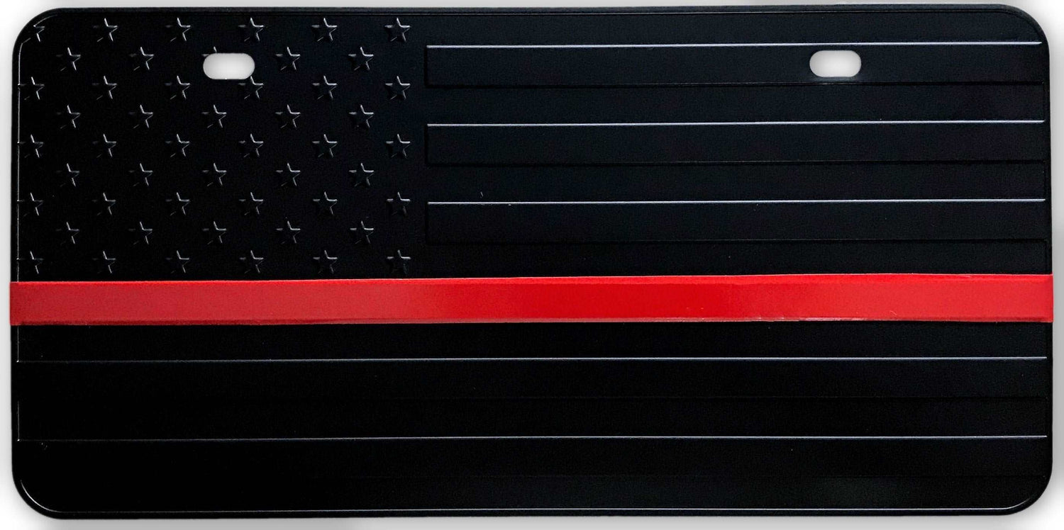 US Flag Subdued Red Line License Plate - FrontLine Designs, LLC