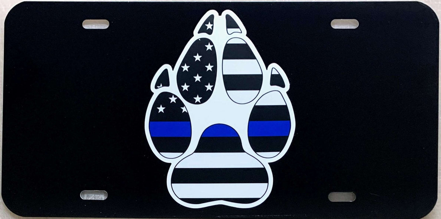 K-9 Paw US Blue Line Flag License Plate-FrontLine Designs, LLC