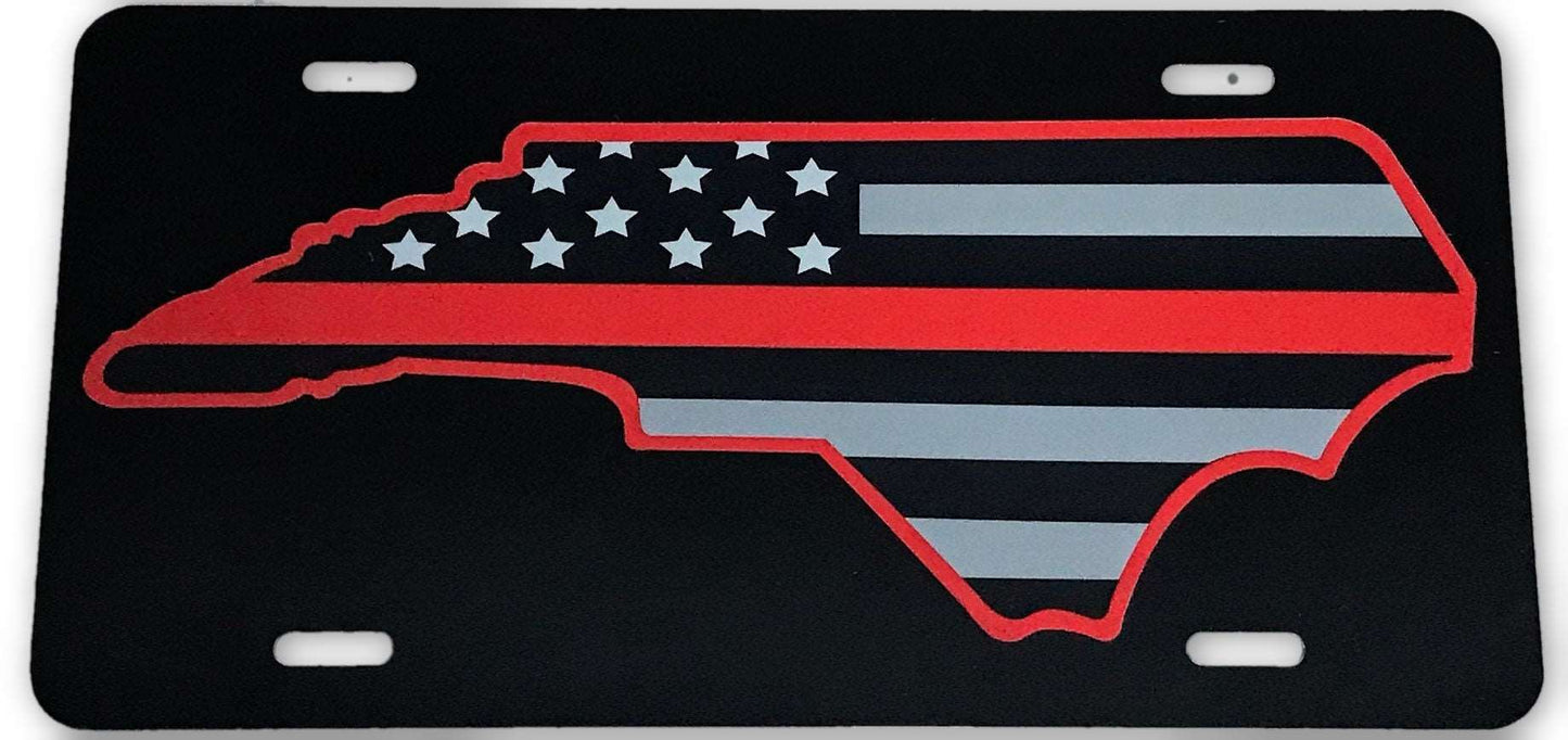 North Carolina State US Flag Red Line License Plate-FrontLine Designs, LLC