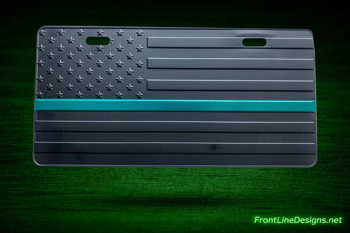 US Flag Subdued Green Line License Plate-FrontLine Designs, LLC