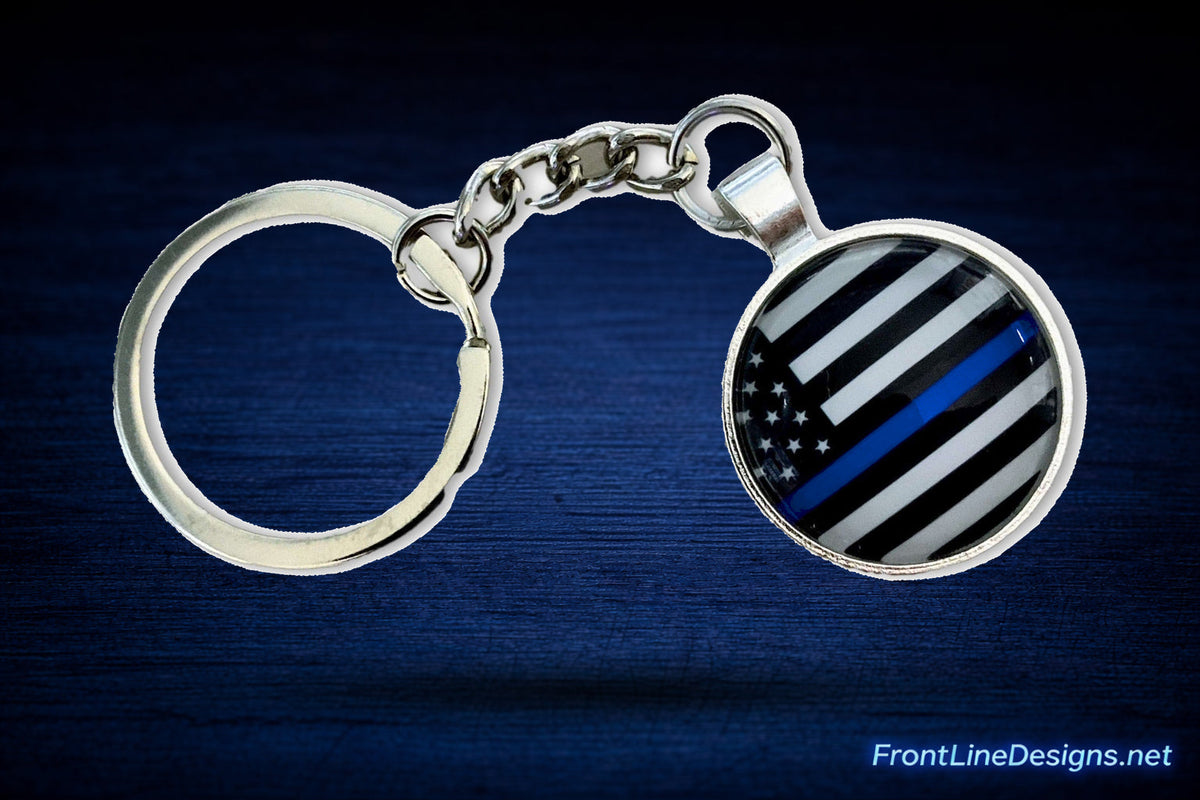 US Blue Line Circle Key Chain-FrontLine Designs, LLC