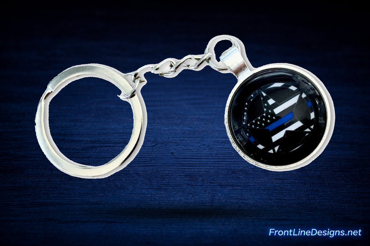 US Blue Line Circle Sheriffs Badge Keychain-FrontLine Designs, LLC
