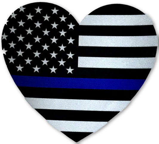 US Blue Line Flag Heart Reflective Decal - FrontLine Designs, LLC