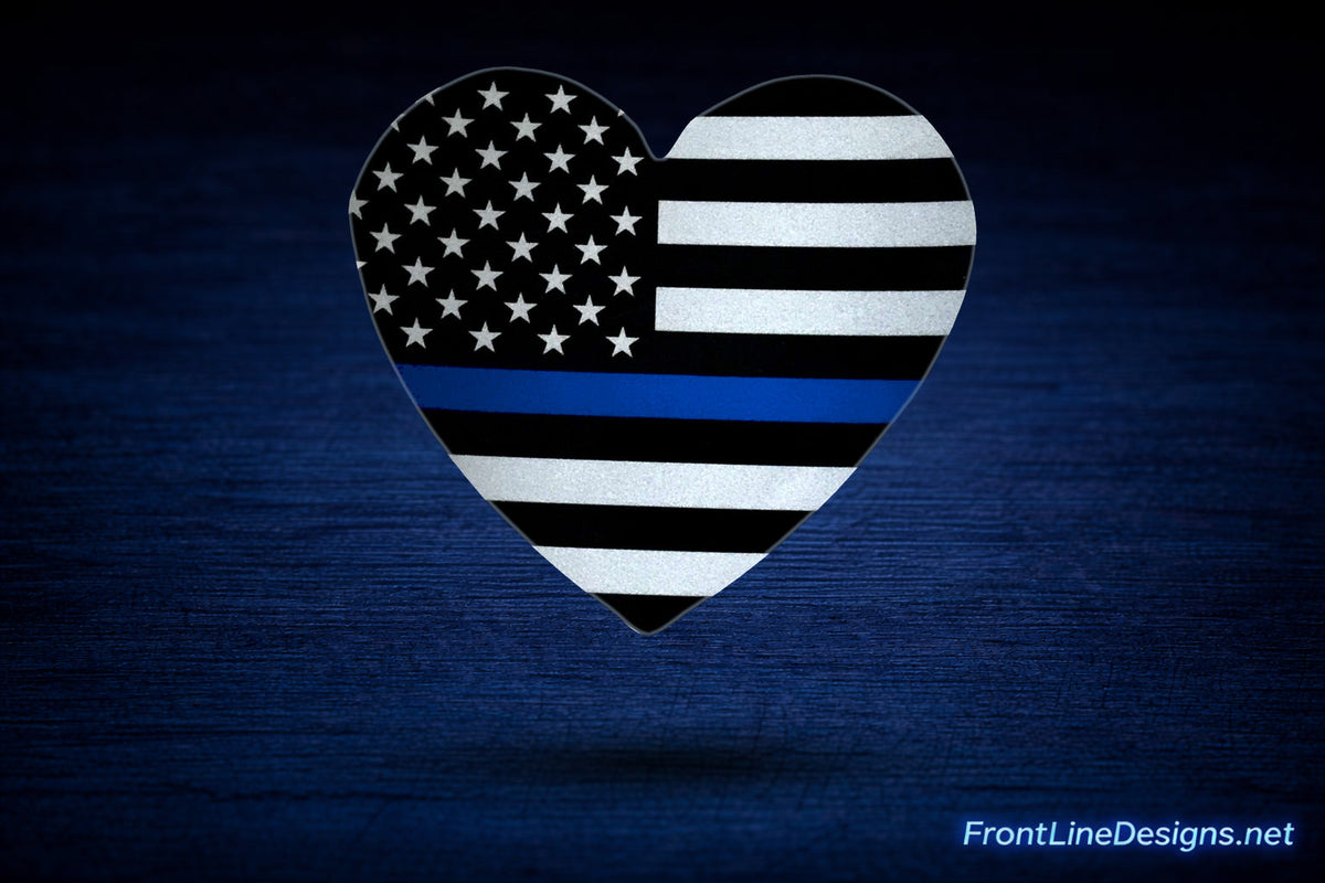 US Blue Line Flag Heart Reflective Decal-FrontLine Designs, LLC