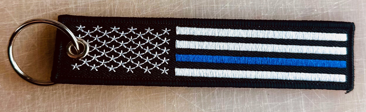 US Blue Line Embroidered Keychain