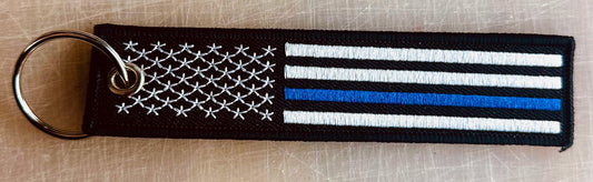US Blue Line Embroidered Keychain