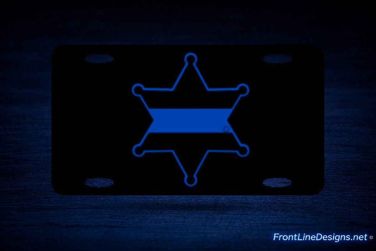 6-Point Sheriff's Badge License Plate on matching textured background