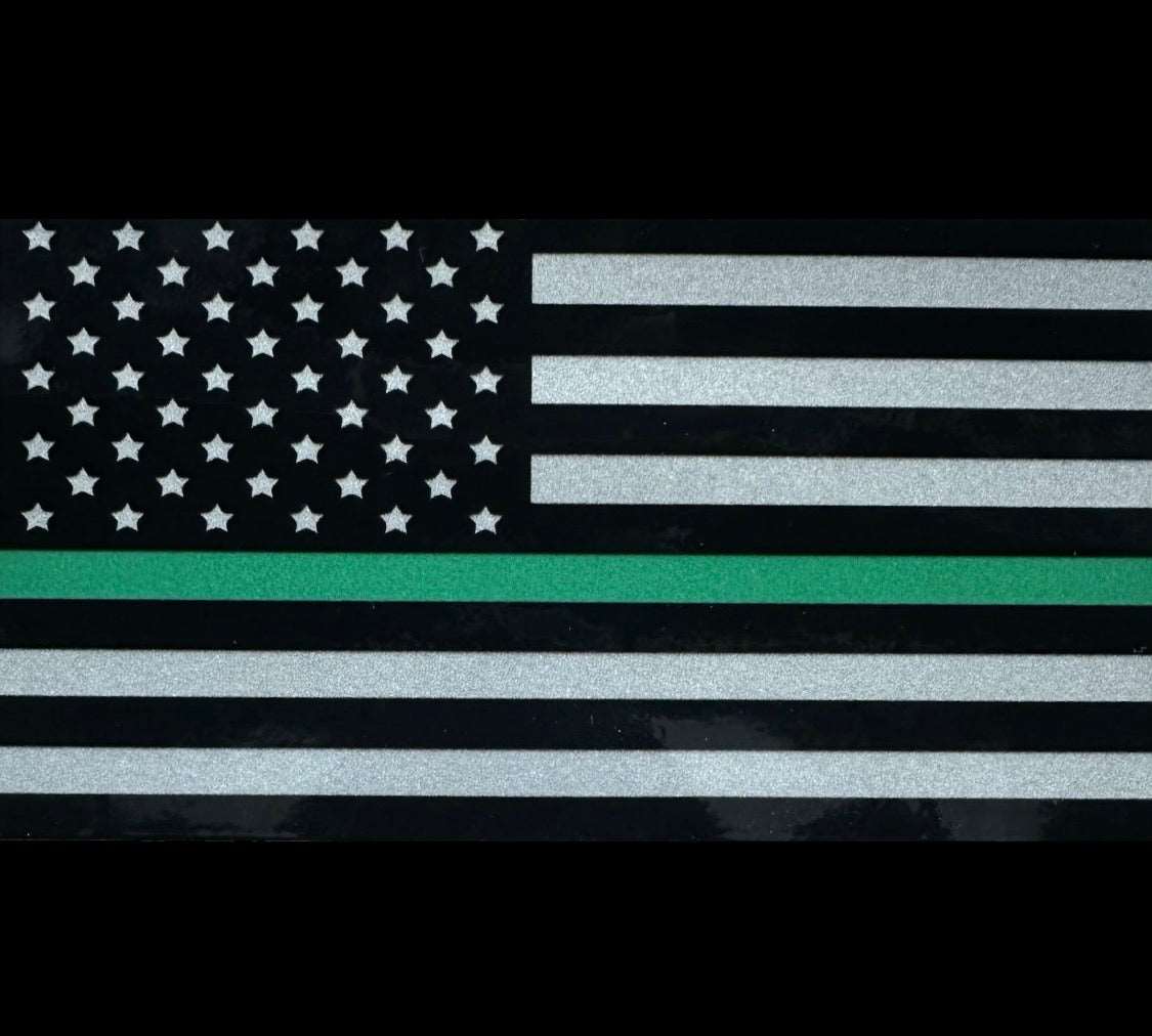 US Flag Green Line Reflective Decal-FrontLine Designs, LLC 