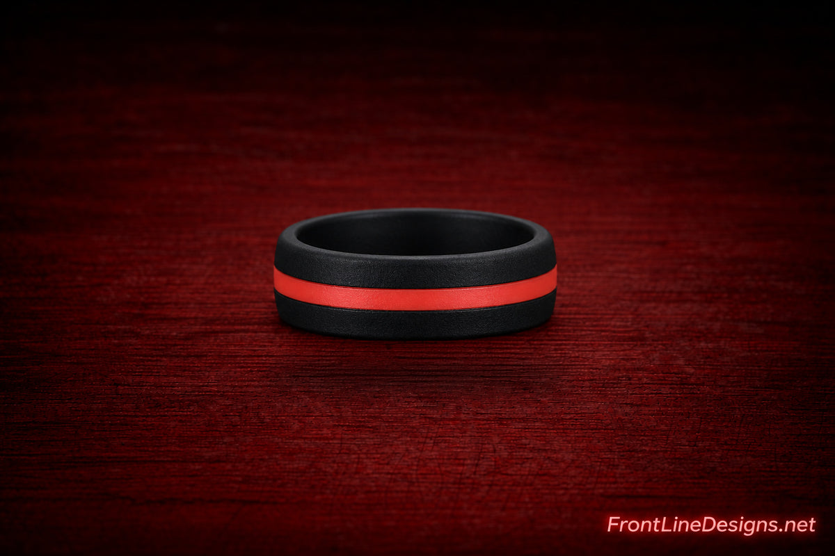 Red Line Silicone Ring on matching textured background