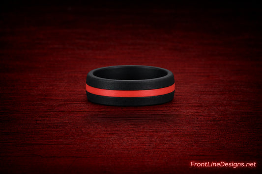 Red Line Silicone Ring on matching textured background