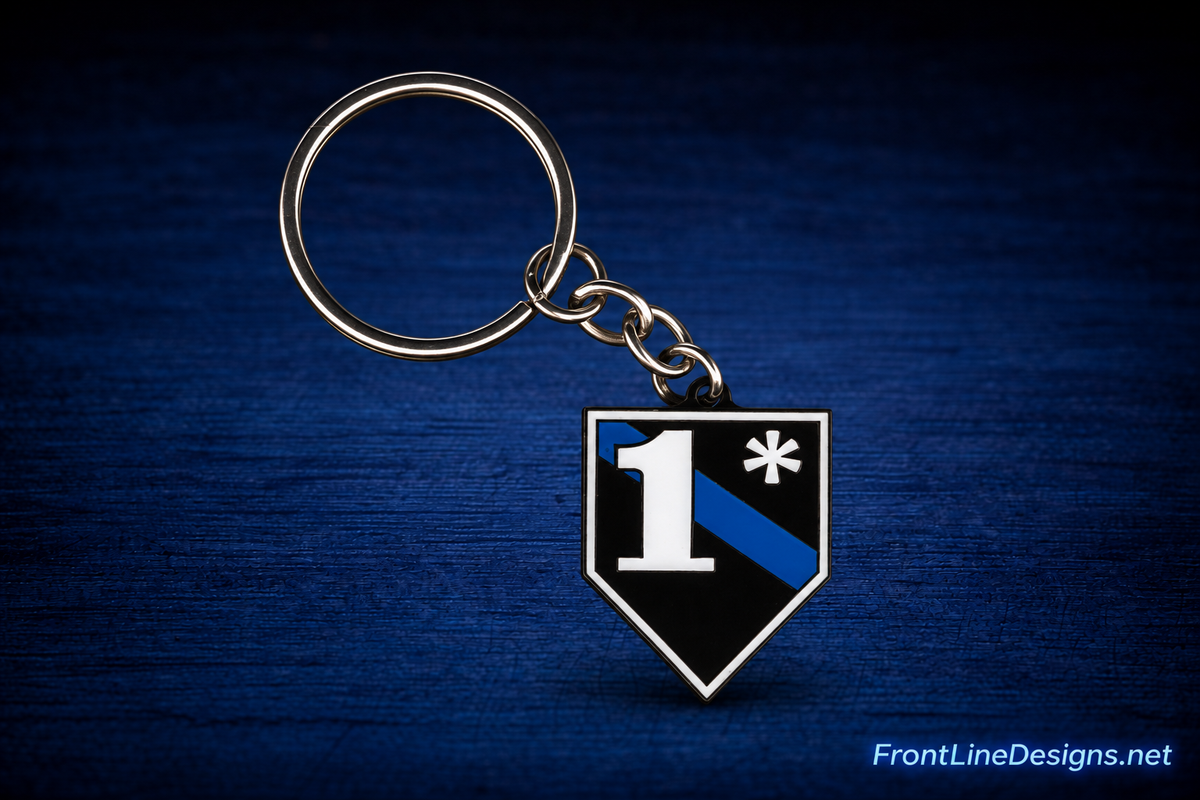 1* Blue Line Keychain with diagonal blue line