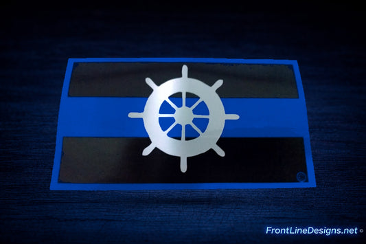 Blue Line Harbourmaster Reflective Decal on matching textured background