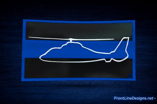 Blue Line Helicopter Pilot Reflective Decal on matching textured background