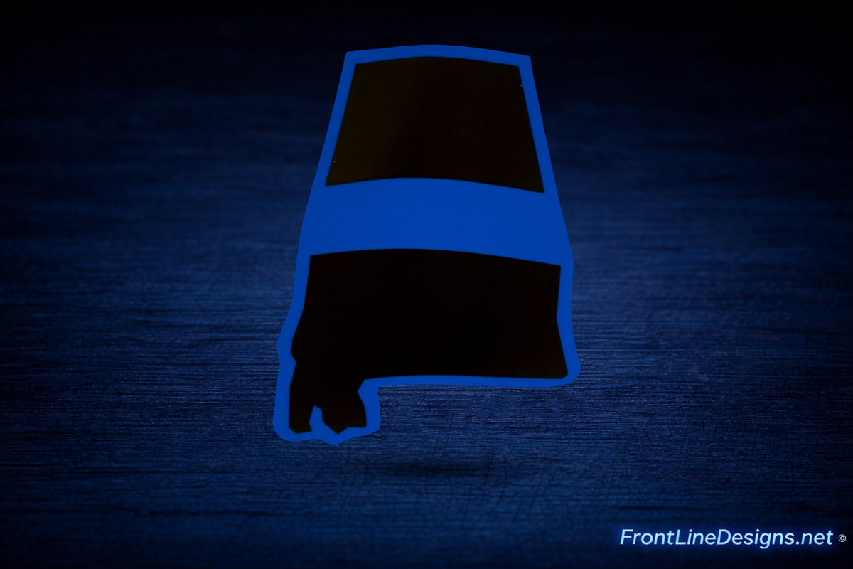 Alabama State Blue Line Decal on matching textured background