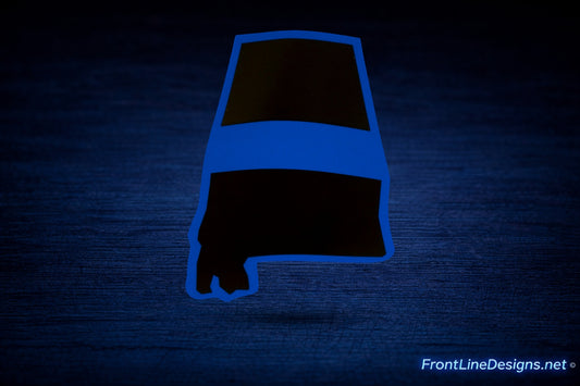 Alabama State Blue Line Decal on matching textured background
