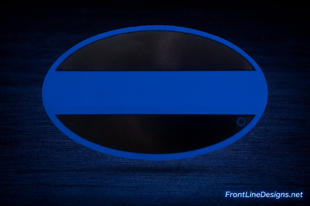 Blue Line Oval Reflective Decal on matching textured background