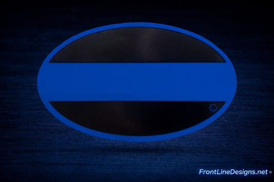 Blue Line Oval Reflective Decal on matching textured background