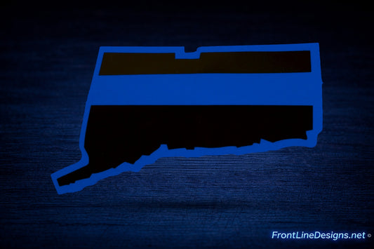 Connecticut State Blue Line Decal on matching textured background