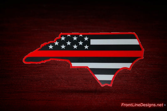 North Carolina US Flag Red Line Reflective Decal on matching textured background