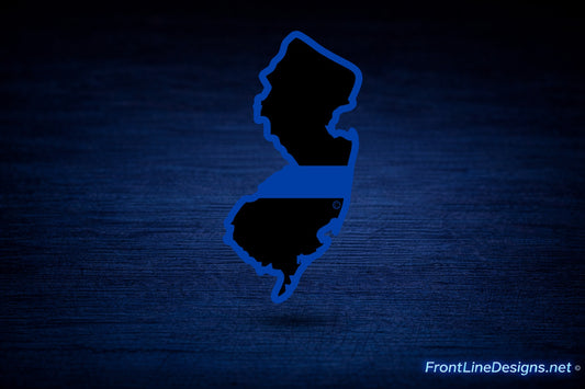 New Jersey Blue Line Reflective Decal on matching textured background