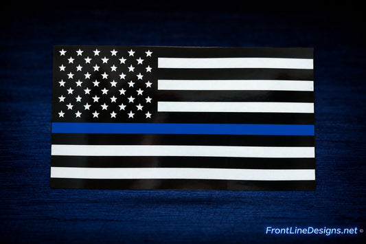 US Flag Blue Line Reflective Decal on blue textured background