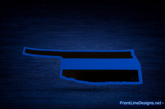 Oklahoma Blue Line Reflective Decal on matching textured background
