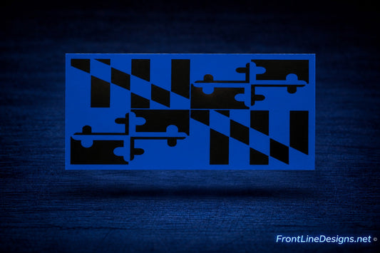 Maryland Blue Line Reflective Decal floating above matching blue textured background