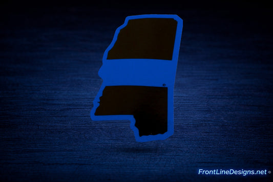 Mississippi Blue Line Reflective Decal on matching textured background