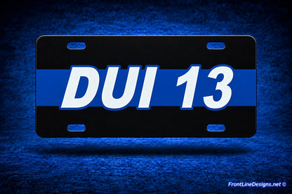FrontLine license plate on matching blue textured backdrop