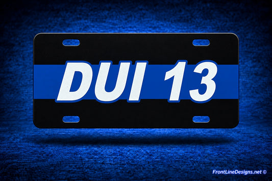 FrontLine license plate on matching blue textured backdrop