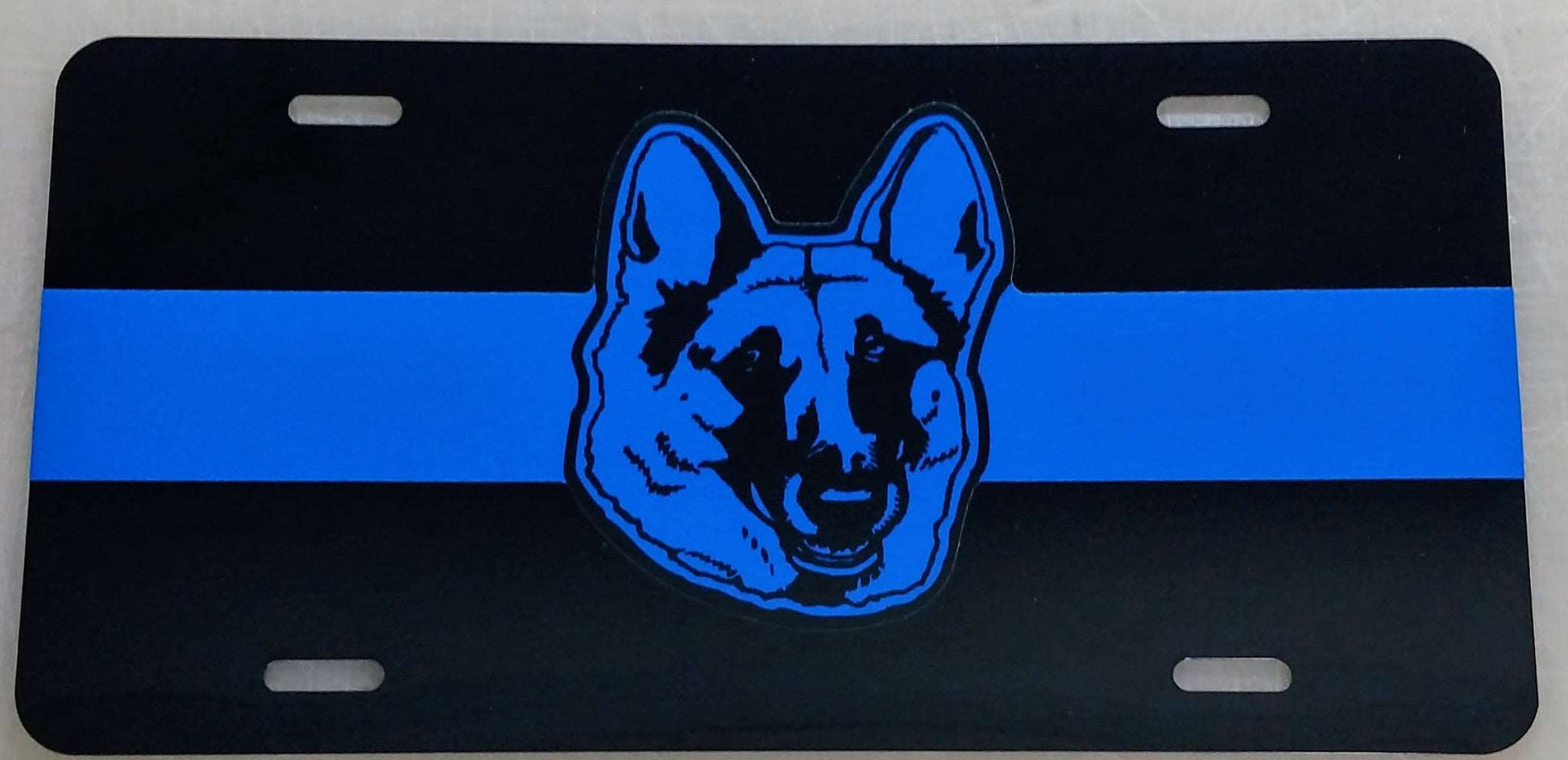 Blue Line Reflective Blue Dog Head License Plate-FrontLine Designs, LLC 