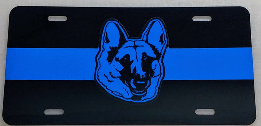 Blue Line Reflective Blue Dog Head License Plate-FrontLine Designs, LLC 