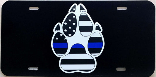 K-9 Paw US Blue Line Flag License Plate