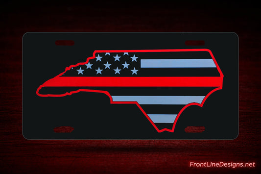 North Carolina US Flag Red Line Reflective License Plate — Default — review