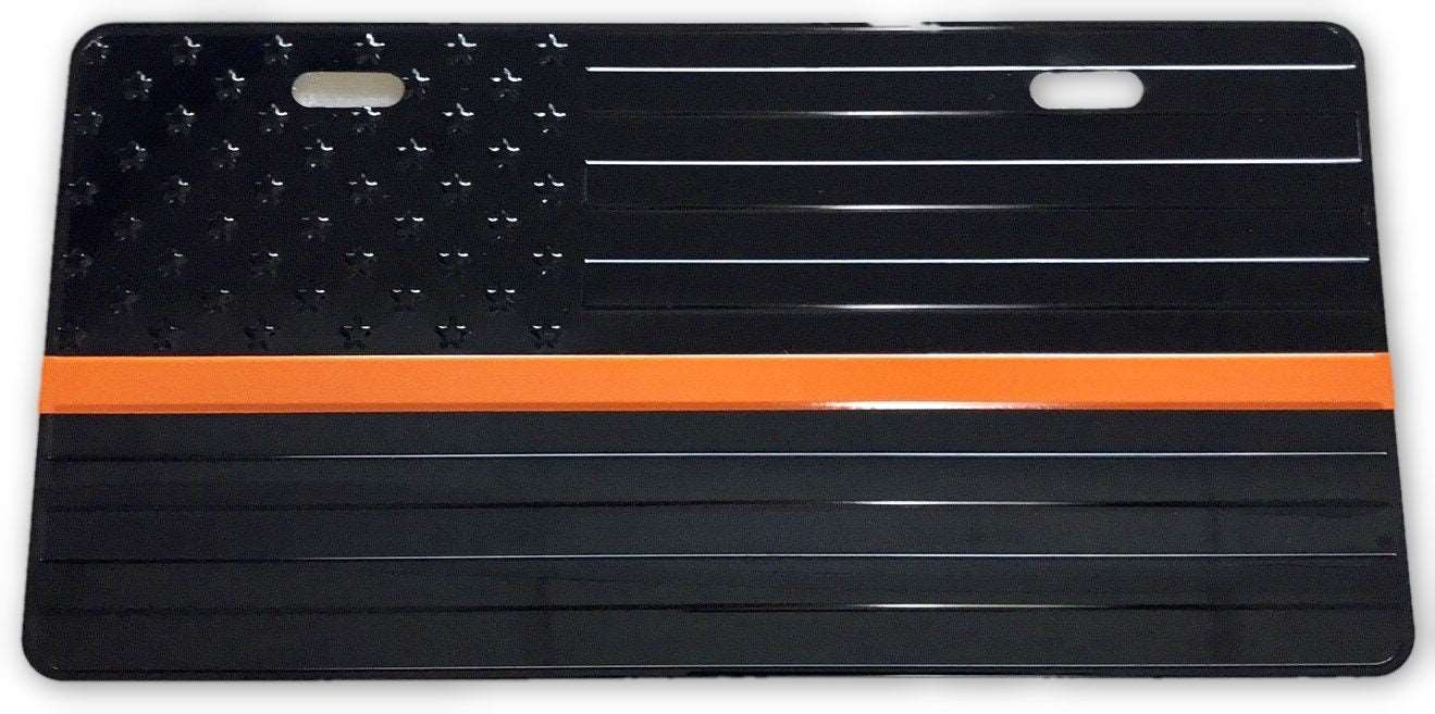US Flag Subdued Orange Line License Plate - FrontLine Designs, LLC 