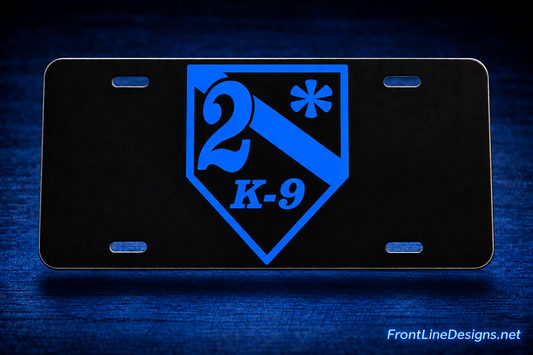 2* K-9 Reflective License Plate — Floating Blue Background