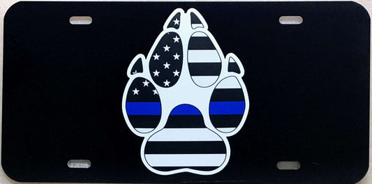 K-9 Paw US Blue Line Flag License Plate-FrontLine Designs, LLC 