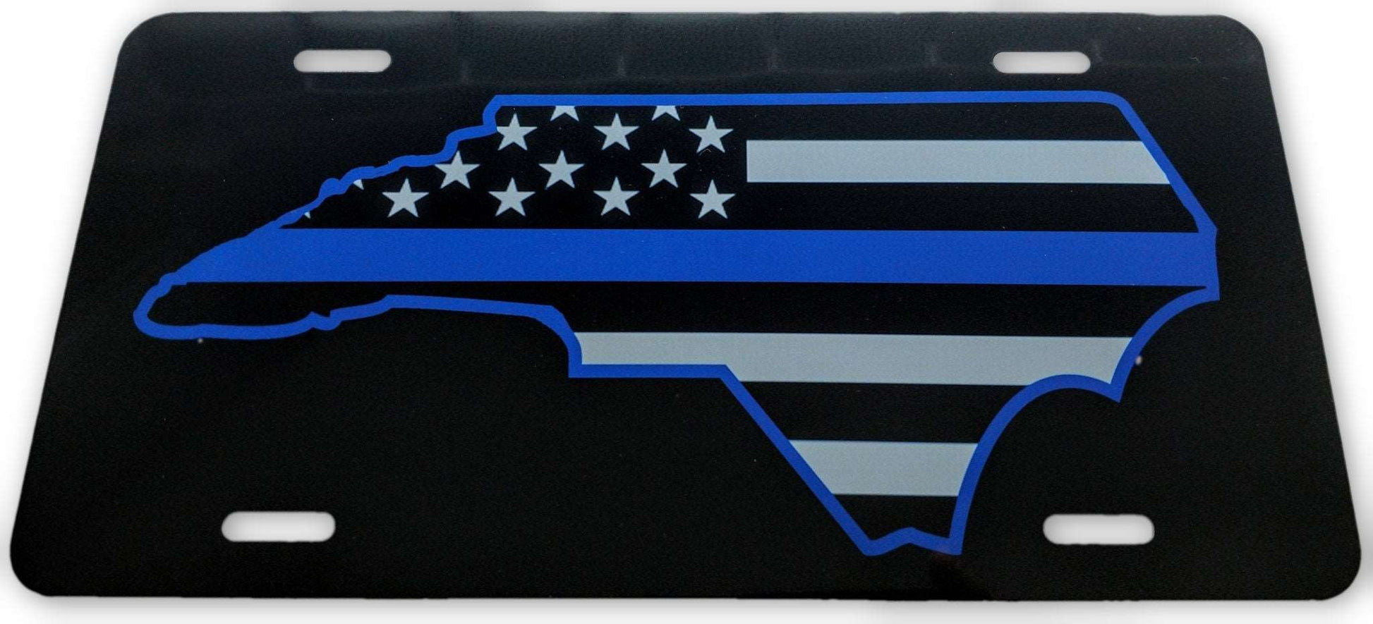 North Carolina State US Flag Blue Line License Plate-FrontLine Designs, LLC 