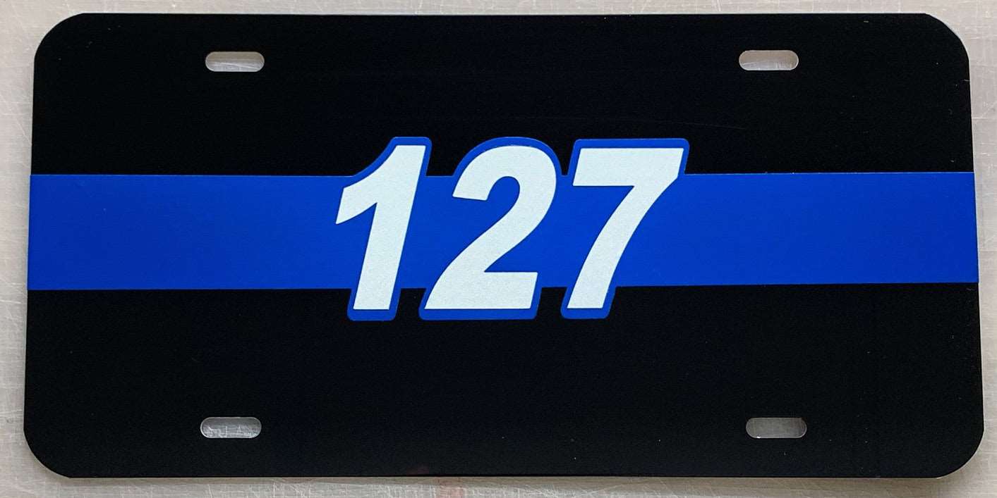 Unit / Radio Number Blue Line License Plate-FrontLine Designs, LLC 