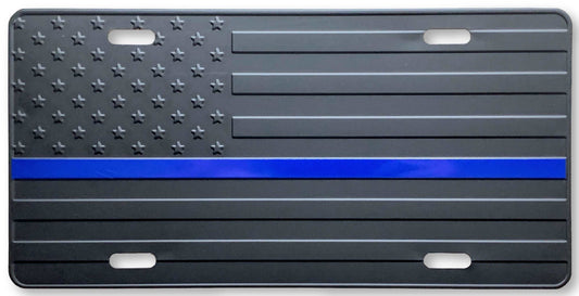 US Flag Subdued Blue Line License Plate-FrontLine Designs, LLC 