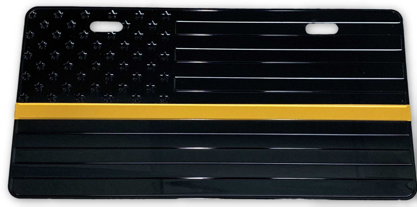 US Flag Subdued Gold Line License Plate-FrontLine Designs, LLC 