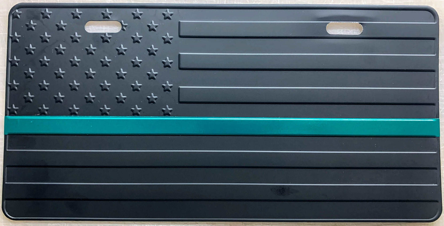 US Flag Subdued Green Line License Plate-FrontLine Designs, LLC 