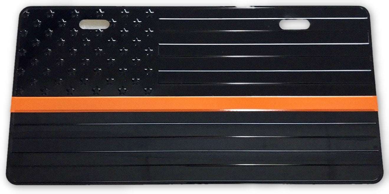 US Flag Subdued Orange Line License Plate-FrontLine Designs, LLC 