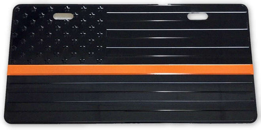 US Flag Subdued Orange Line License Plate-FrontLine Designs, LLC 