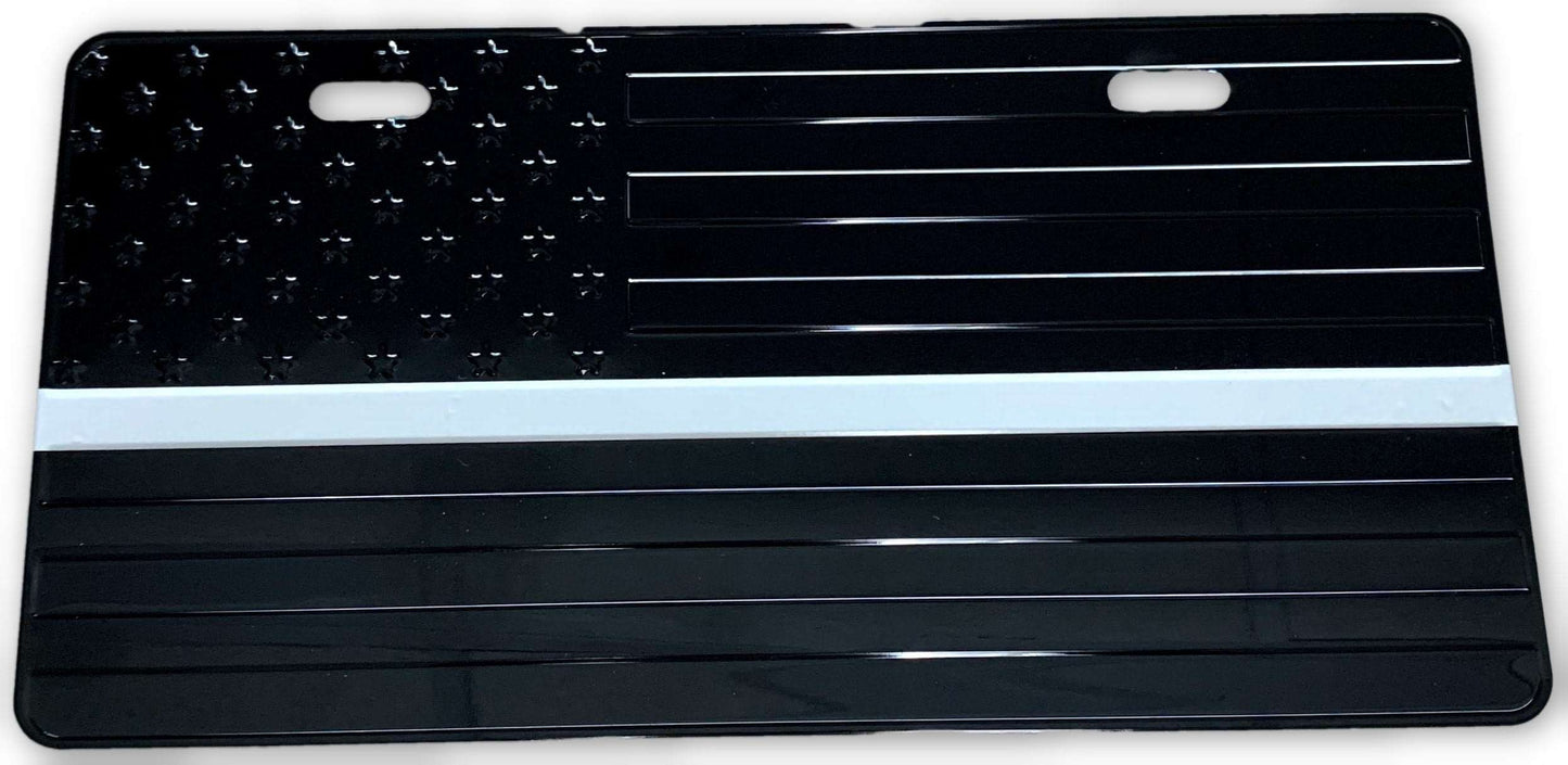 US Flag Subdued White Line License Plate-FrontLine Designs, LLC 