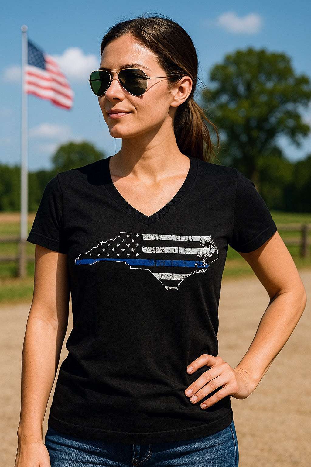 North Carolina Blue Line T-Shirt-FrontLine Designs, LLC 