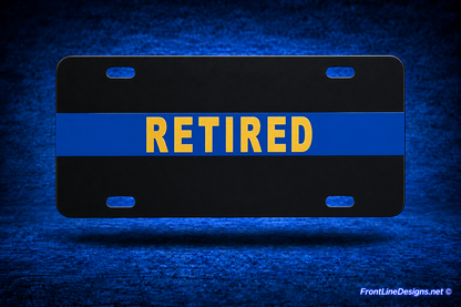 FrontLine license plate on matching blue textured backdrop