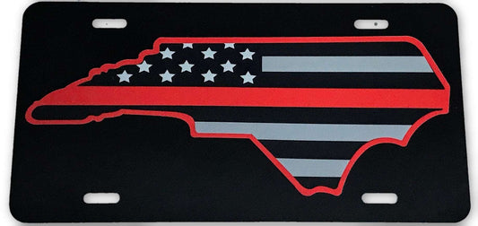 North Carolina State US Flag Red Line License Plate - FrontLine Designs, LLC 